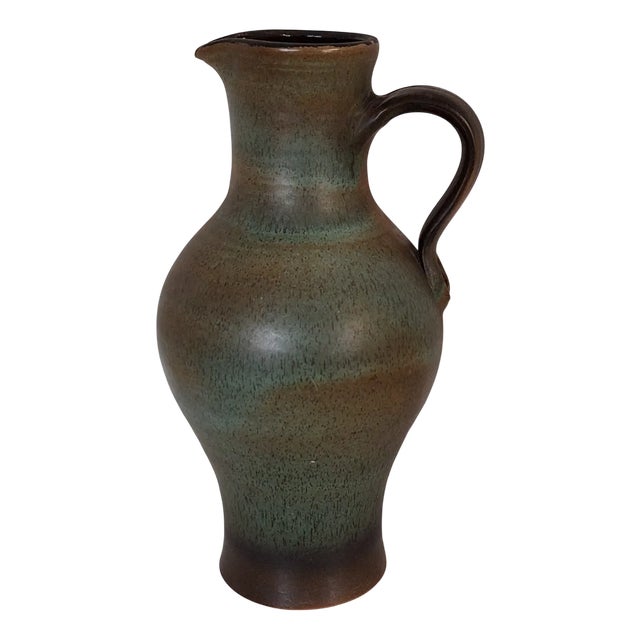 Vintage German Handmade Green-Brown Glazed Ceramic Vase, 1970s For Sale