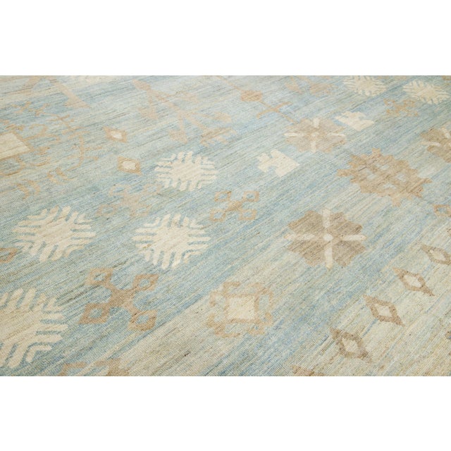 Apadana's Modern Oversized Khotan Style Blue Wool Rug With Geometric Design For Sale In New York - Image 6 of 10