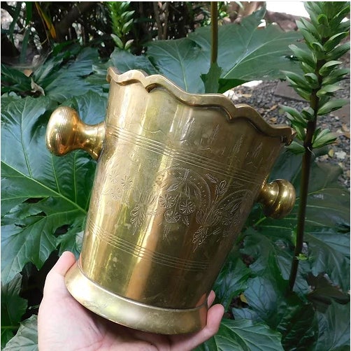 Vintage Solid Brass Ice Bucket With Repoussé Detailing Chairish