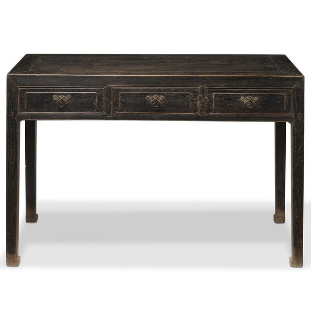 Brown Black Lacquer Three Drawer Desk For Sale - Image 8 of 8
