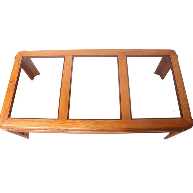 Wood Late 20th Century Post Modern Oak and Glass Coffee Table For Sale - Image 7 of 9
