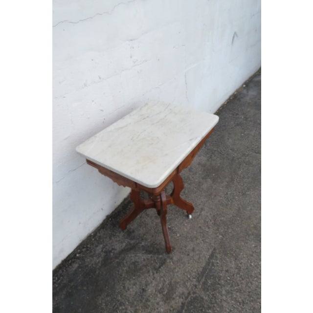 Late 1800s Victorian Eastlake Marble Top Carved Side Table 6296 For Sale - Image 11 of 16
