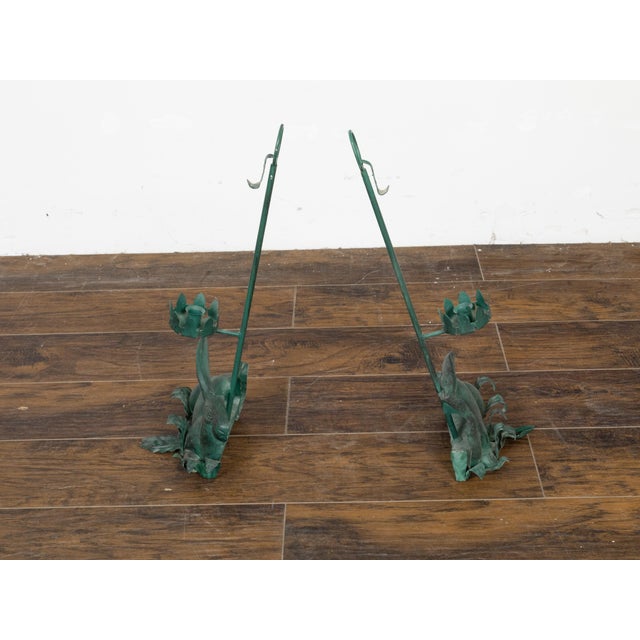 Mid 20th Century Pair of Vintage American Midcentury Iron Rabbit Candle Holders with Green Patina For Sale - Image 5 of 11