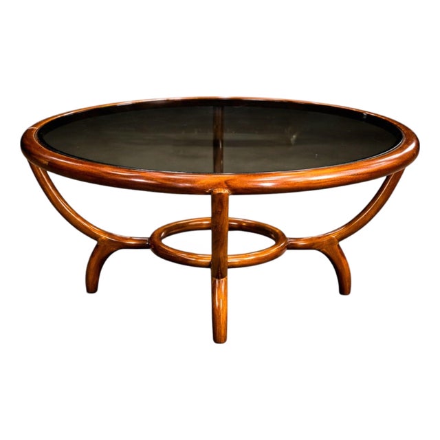 Round Coffee Table in Caviúna Wood & Glass by Giuseppe Scapinelli, Brazil, 1950s For Sale