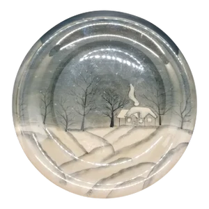 Atico Winter Cabin Snow Scene Porcelain Plate Large
