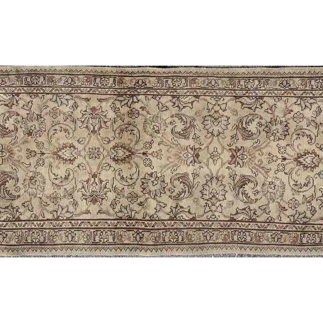 Tribal Vintage Persian Tabriz Runner With All-Over Floral Design in Neutrals 2'9 X 11'5 For Sale - Image 3 of 6