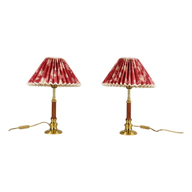 Vintage Brass and Wood Table Lamps from Maison Jaspers, 1950s, Set of 2 For Sale