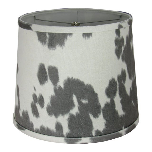 14" Gray Faux Cowhide Drum Lamp Shade For Sale