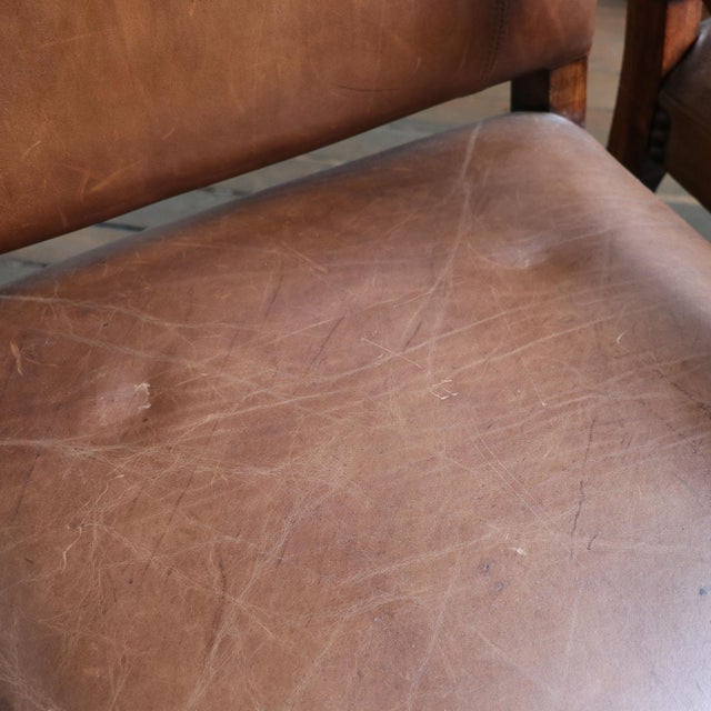 Brown Leather Arm Chairs With Nail Head and Carving Details - A Pair For Sale - Image 8 of 9