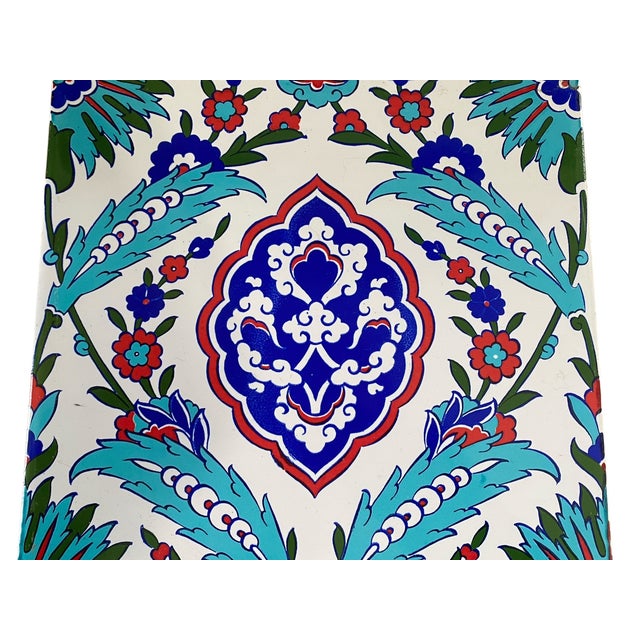 Turkish Iznik Red & Blue Floral Pattern Ceramic Tiles 8" For Sale - Image 4 of 5