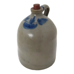 Antique American New England Blue Decorated Stoneware 2 Gallon Jug