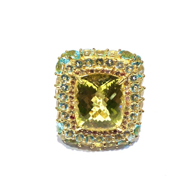 Bochic "Orient" Lemon Quartz, Topaz & Peridot Cocktail Ring Set 18K Gold&Silver For Sale - Image 9 of 18