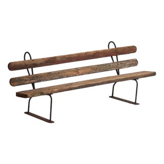Antique Bench in Iron and Pine, Central Europe, 1920 For Sale