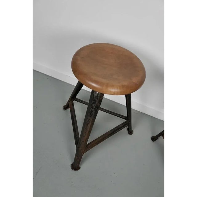 Industrial Set of Industrial Steel Factory Stools from Rowac Robert Wagner Chemnitz, 1930s For Sale - Image 3 of 12