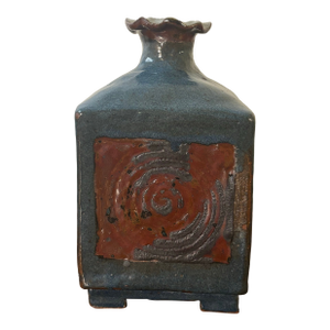 Vintage Mid-Century Studio Ceramic Vase, Sculptural Blue Glaze