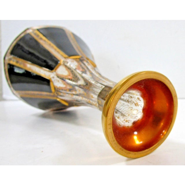 Glass 1950s Mid-Century Modern Moser Black Paneled and Gold Fleck Cut Crystal Wine Decanter Carafe For Sale - Image 7 of 9