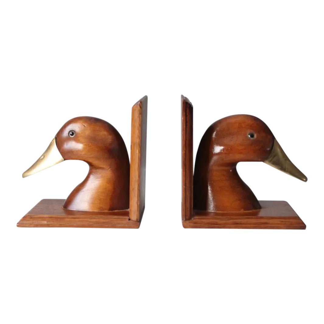 Vintage Wood and Brass Duck Bookends a Pair Chairish