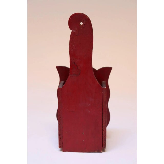 1940s Vintage Folk Art Carved "Cat" Red Painted Matchbook Holder For Sale - Image 5 of 12