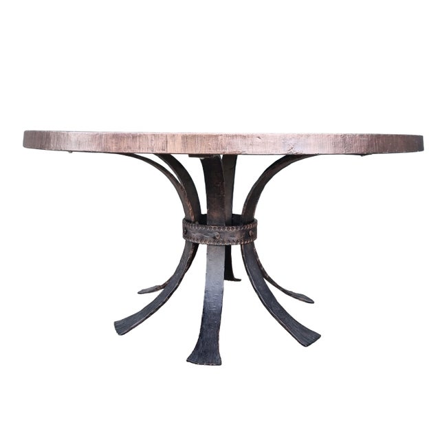 Black Brutalist Wrought Iron Round Coffee Table with Bronzed Cast Top, Europe, 1970s For Sale - Image 8 of 8