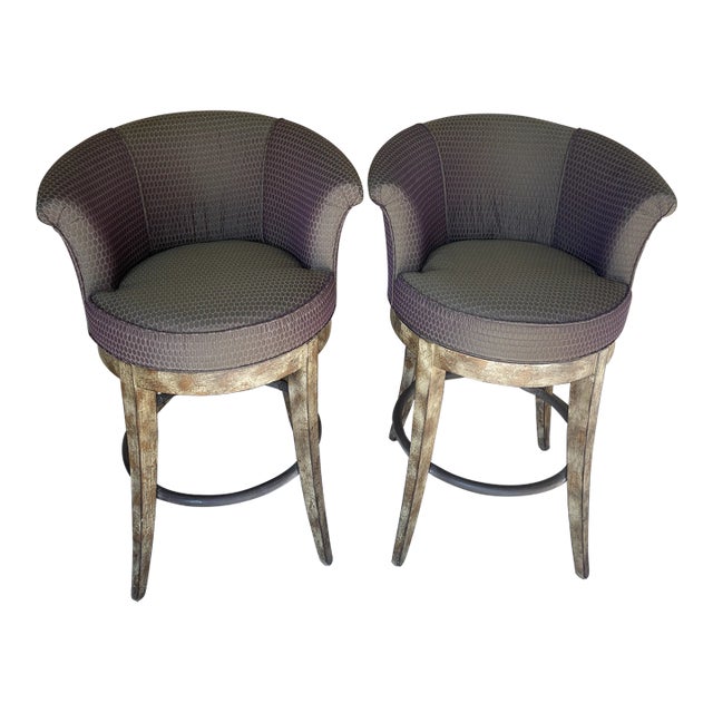 Contemporary Hollywood Regency Bar Stools by Swaim Design a Pair