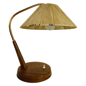 Mid-Century Teak and Rattan Table Lamp from Temde, 1970s