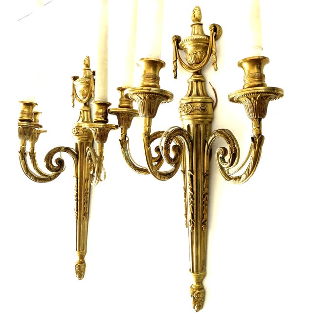 19th Century Monumental Louis XVI French Gilt Bronze Wall Sconces, Set of 2 For Sale - Image 10 of 12