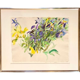 Bernard Chaet, Large American Modernist Watercolor Painting Irises Bernard Chaet Expressionist, c.1970s For Sale
