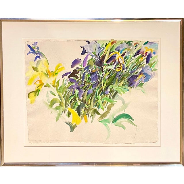 Bernard Chaet, Large American Modernist Watercolor Painting Irises Bernard Chaet Expressionist, c.1970s For Sale