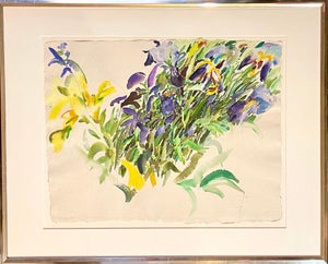 Bernard Chaet, Large American Modernist Watercolor Painting Irises Bernard Chaet Expressionist, c.1970s