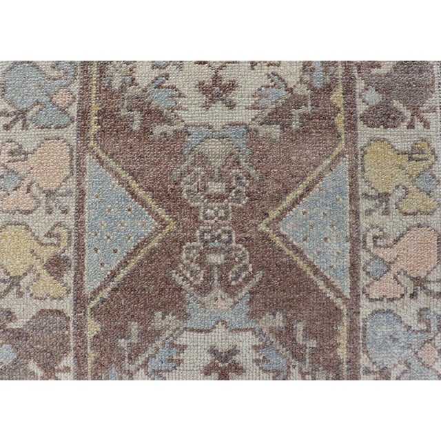 Classic Medallion Design Turkish Oushak Runner in Soft Pastel Tones For Sale - Image 12 of 14