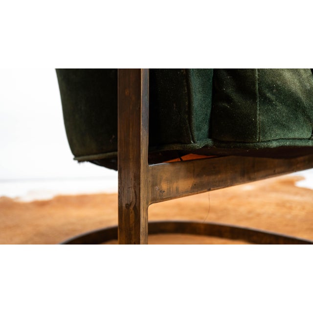 Vintage 1980s Milo Baughman Attr. Forest Green Suede & Bronze For Sale - Image 15 of 17