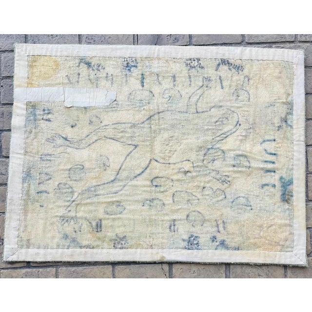 Green Late 20th Century Hooked Wool Folk Art Tapestry With Frog, Lilly Pads and Insects For Sale - Image 8 of 11