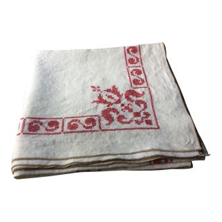 Vintage 1930s French Hand Spun Linen Tablecloth For Sale