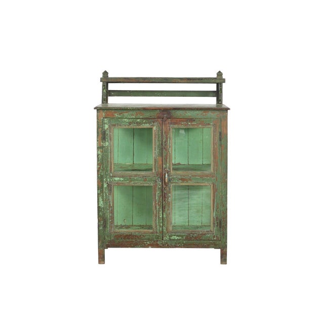 This Vintage Anglo-Indian Painted Teakwood Small Bookcase is constructed from solid teakwood, featuring glass-paneled...
