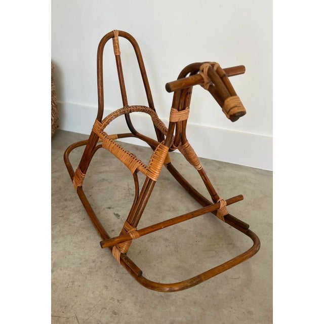 1960s Bent Bamboo & Rattan Rocking Horse Attributed to Franco Albini For Sale - Image 9 of 11