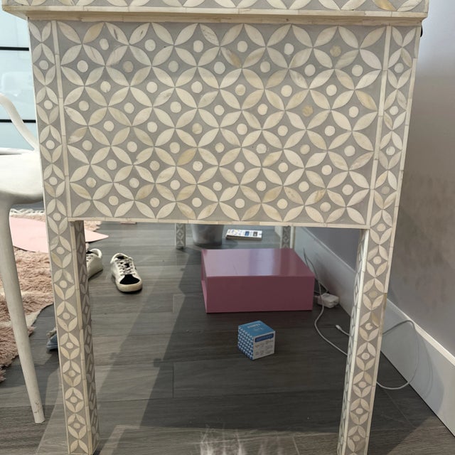 Beautiful hand laid seashell desk. Antique gold brass knobs. A special desk for a special someone.