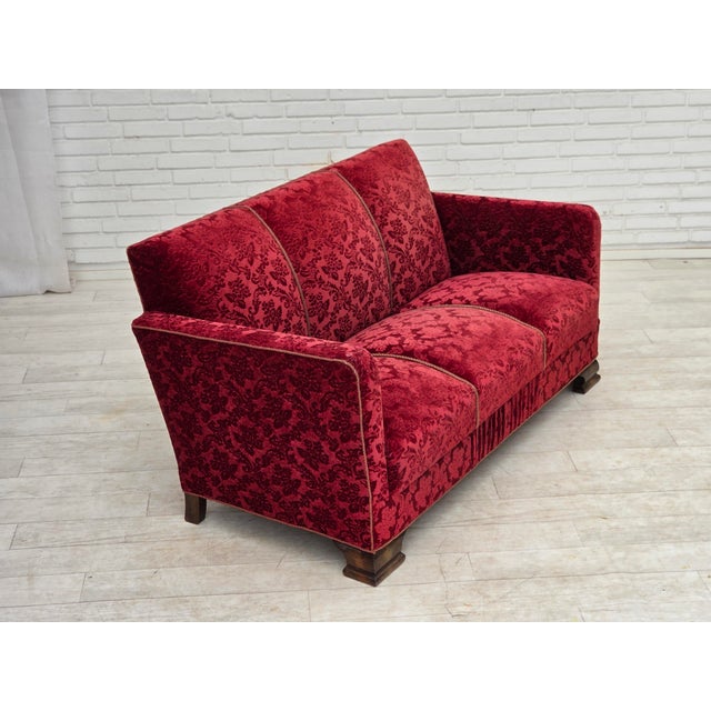 Wood Danish Three-Seater Sofa in Furniture Velour and Oak Wood, 1950s For Sale - Image 7 of 18