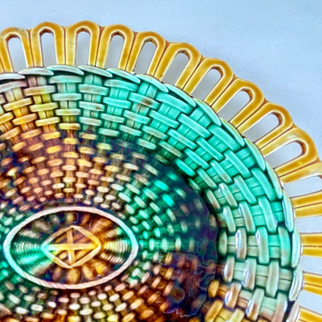 Ceramic 19th C. Wedgwood Reticulated Basket Weave Oval Majolica Serving Tray For Sale - Image 7 of 12