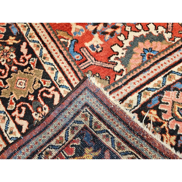 Persian Antique Persian Mahal Sultanabad Rug, Hand-Knotted Wool, Geometric Pattern, 9x12, Red & Navy For Sale - Image 3 of 18