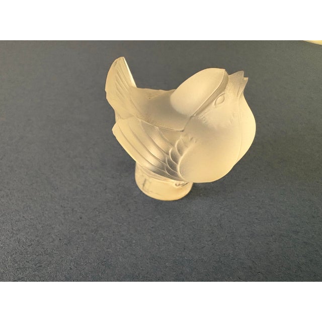 Glass Lalique "Nogent" Crystal Compote Bowl and Stand Alone Sparrows (Signed) For Sale - Image 7 of 12