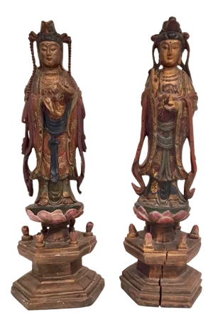 Asian Carved Wood Sculptures - a Pair