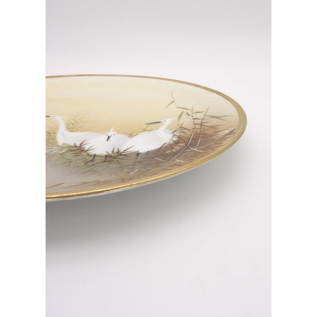 Antique Japanese Hand-Painted Plate With Cranes and Gold Rim For Sale - Image 4 of 8