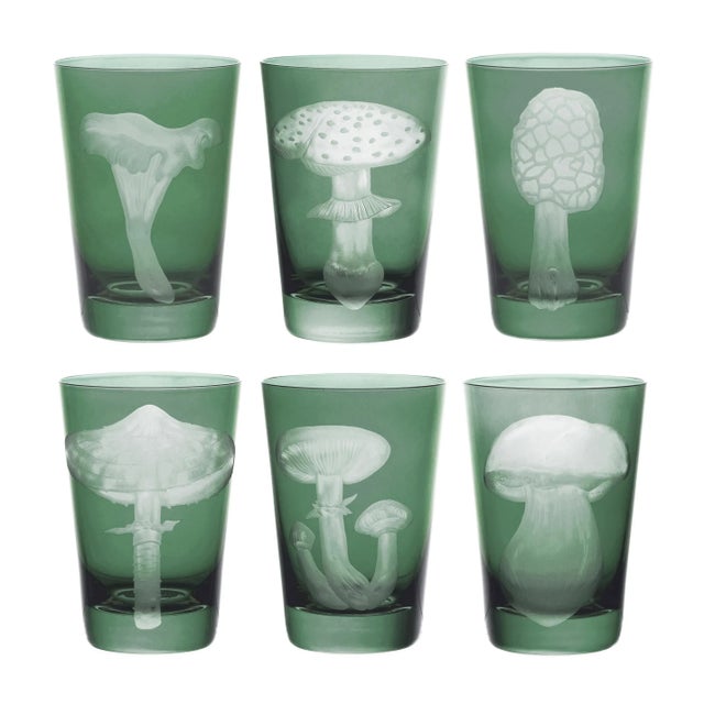 Forest Green ARTEL Mushrooms Collection Tumblers in Sage - Set of 6 For Sale - Image 8 of 8