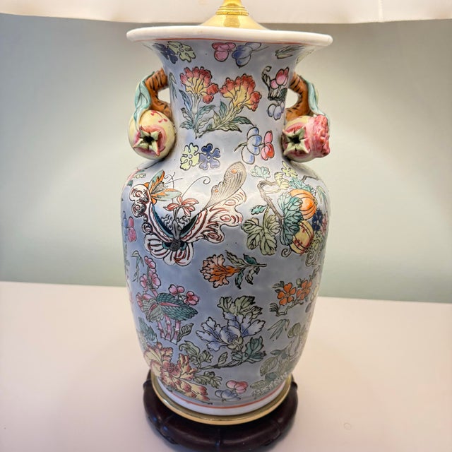 Chinoiserie Vintage Kaiser Kuhn Butterfly, Fruit, and Flora Lamp With Silk Shade For Sale - Image 3 of 12
