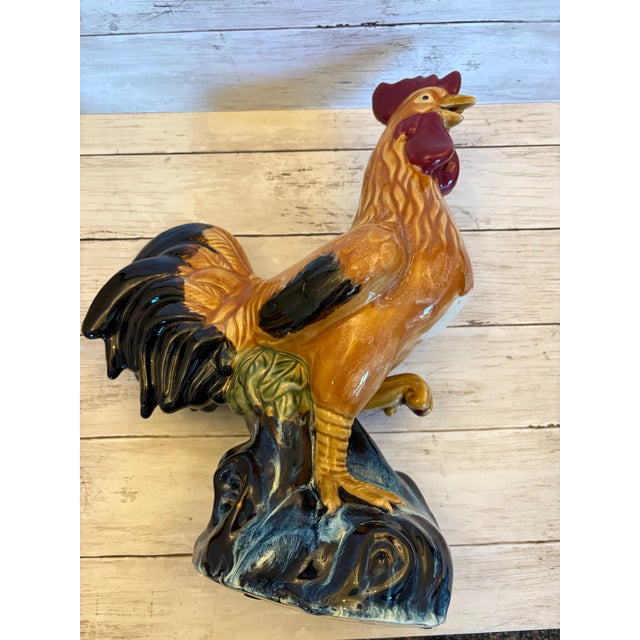 Large Vintage Ceramic Rooster Figurine in the Style of Italian Majolica For Sale In Denver - Image 6 of 12