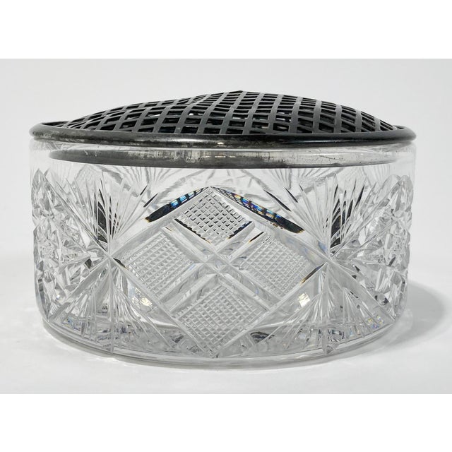 Antique Cut Glass Powder Jar or Vase With Silver Lid For Sale - Image 4 of 9