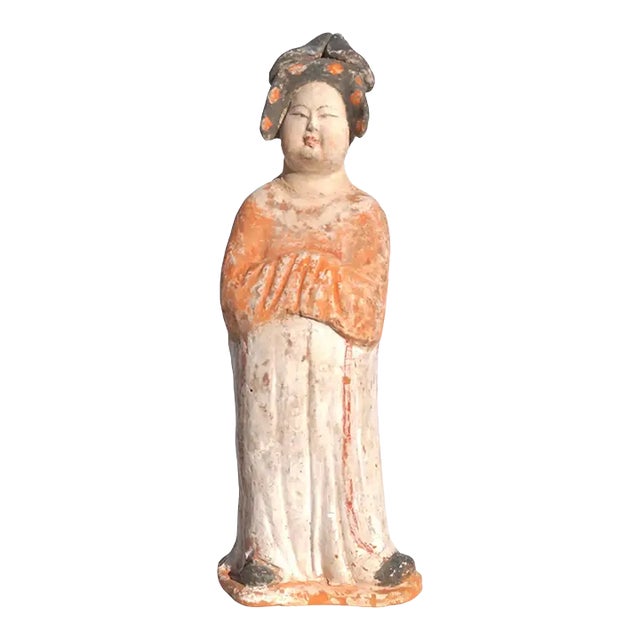 Antique Tang Dynasty Fat Lady Pottery Figure For Sale