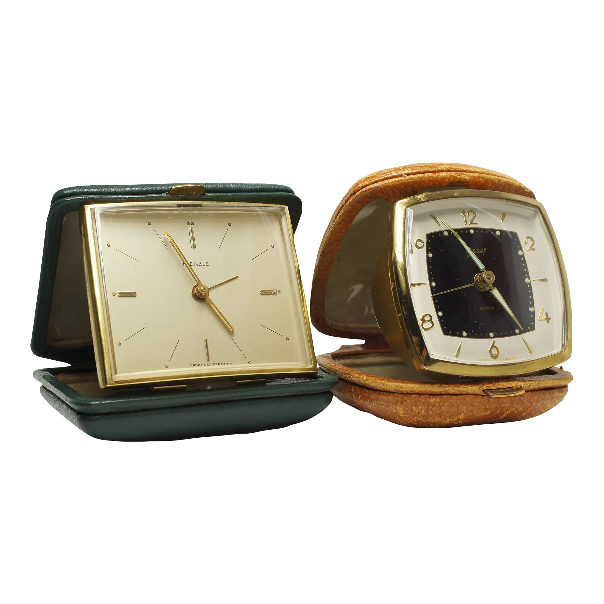 1960s German Folding Alarm Clocks Goldbühl and Kienzle - Set of 2