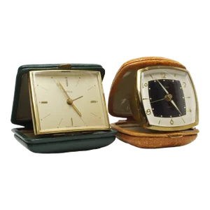 1960s German Folding Alarm Clocks Goldbühl and Kienzle - Set of 2
