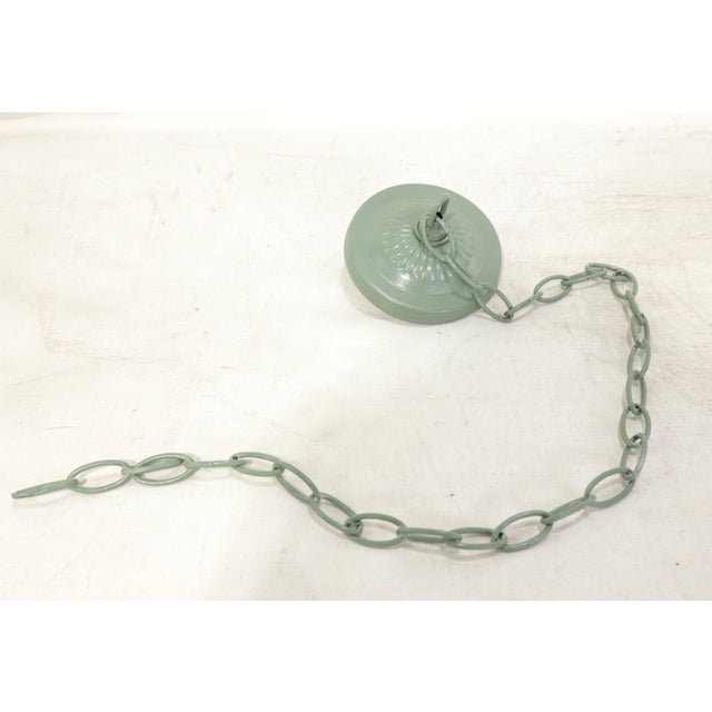 Vintage Tole Umbrella-Shaped Metal Chandelier — Sage Green and Gold Leaf For Sale - Image 12 of 12